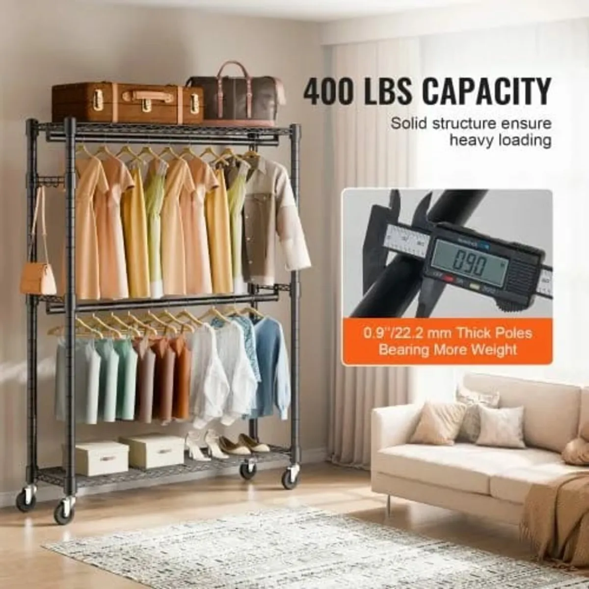Heavy Duty Clothes Rack, Rolling Clothing Garment - Image 3