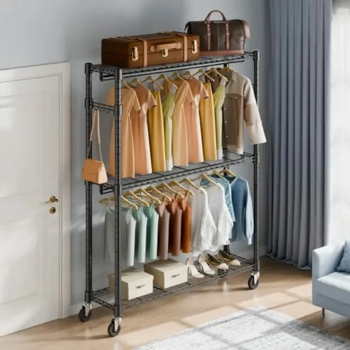 Heavy Duty Clothes Rack, Rolling Clothing Garment - Image 4