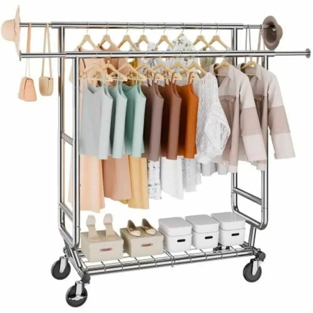 Heavy Duty Clothes Rack, Double Hanging Rod Clothi - Image 1