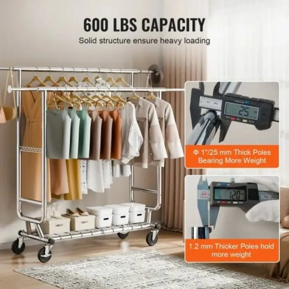 Heavy Duty Clothes Rack, Double Hanging Rod Clothi - Image 2