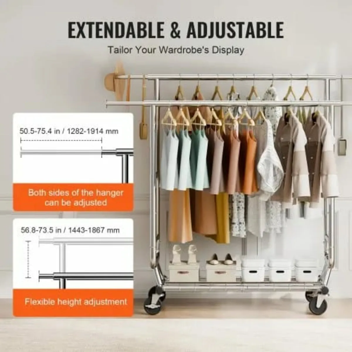 Heavy Duty Clothes Rack, Double Hanging Rod Clothi - Image 3