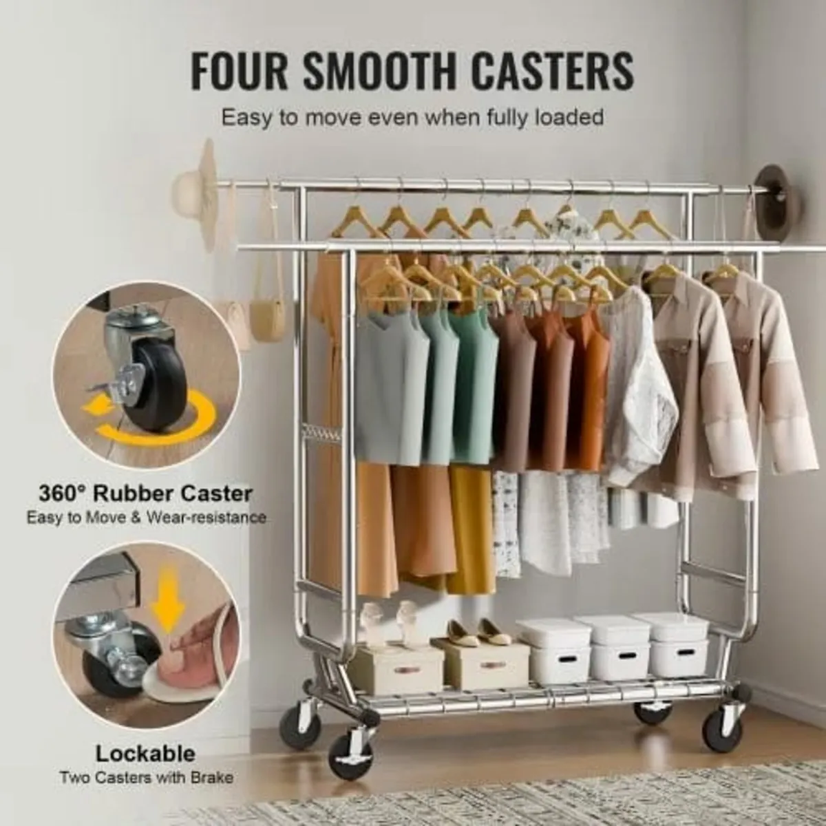 Heavy Duty Clothes Rack, Double Hanging Rod Clothi - Image 4