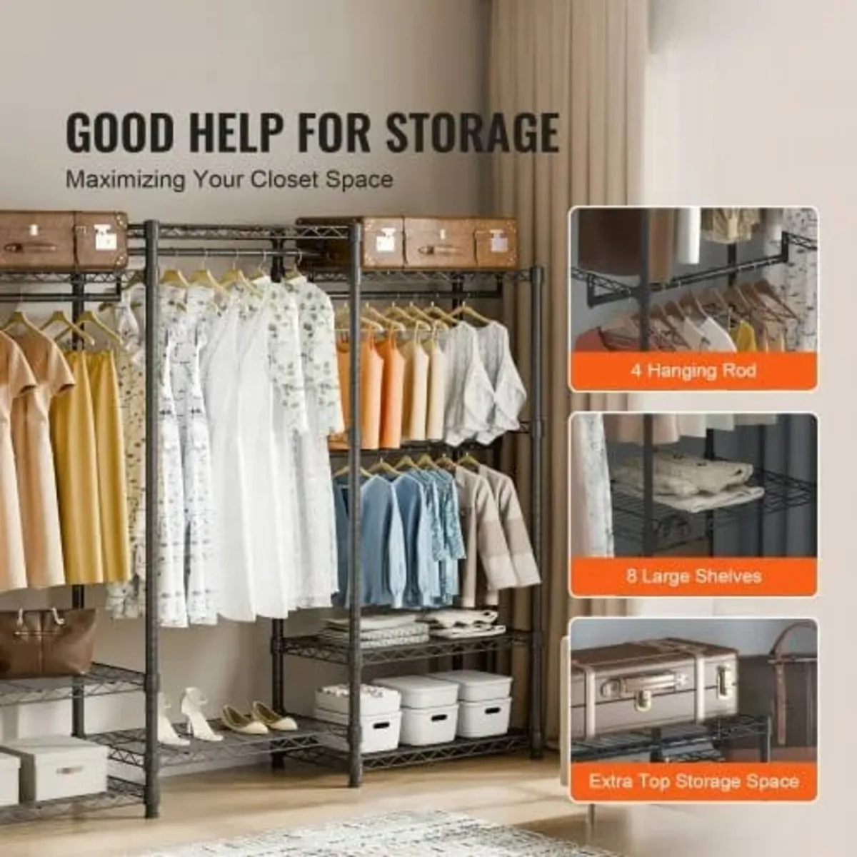 Heavy Duty Clothes Rack, Rolling Clothing Garment - Image 2