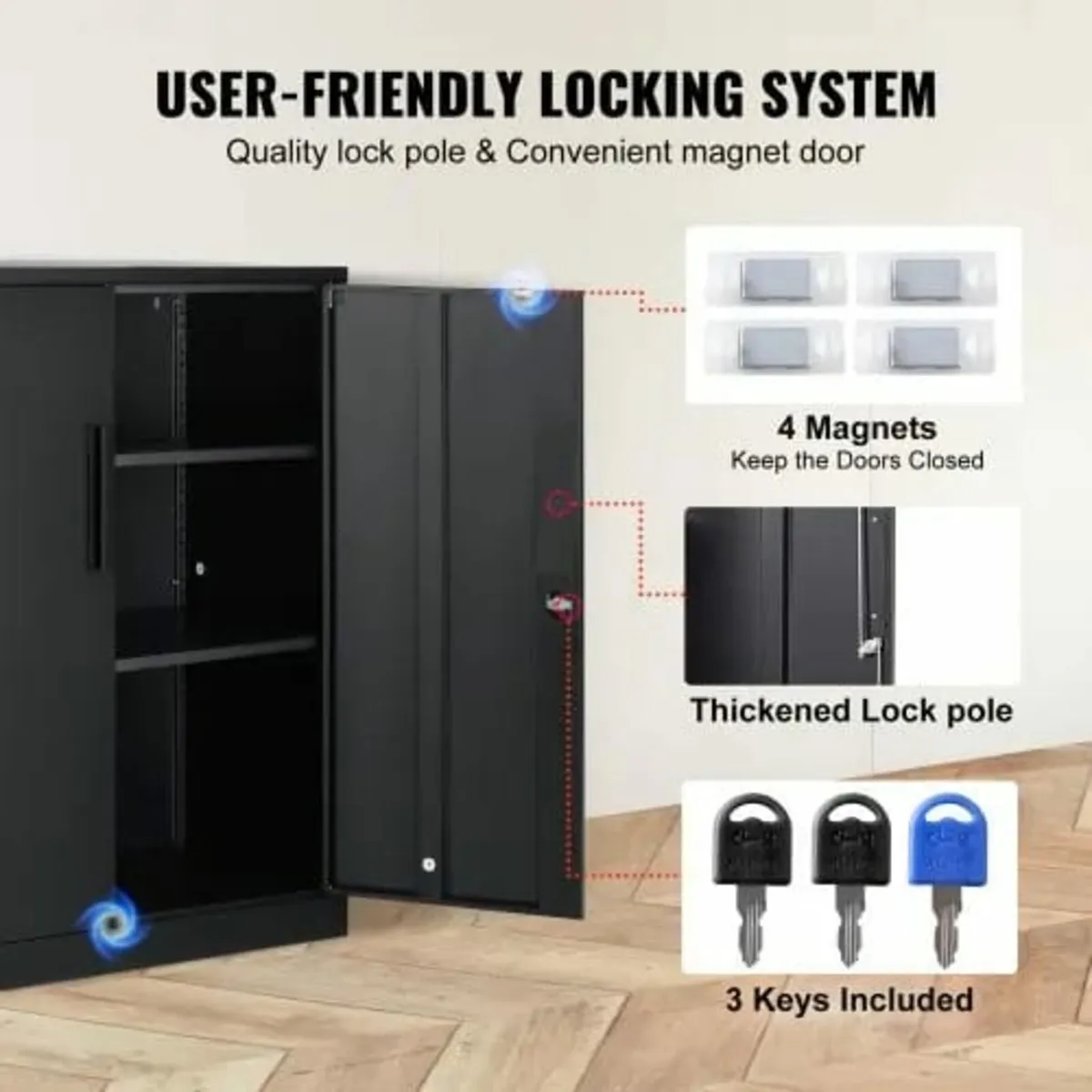 Metal Storage Cabinet with 2 Magnetic Doors and 4 - Image 2