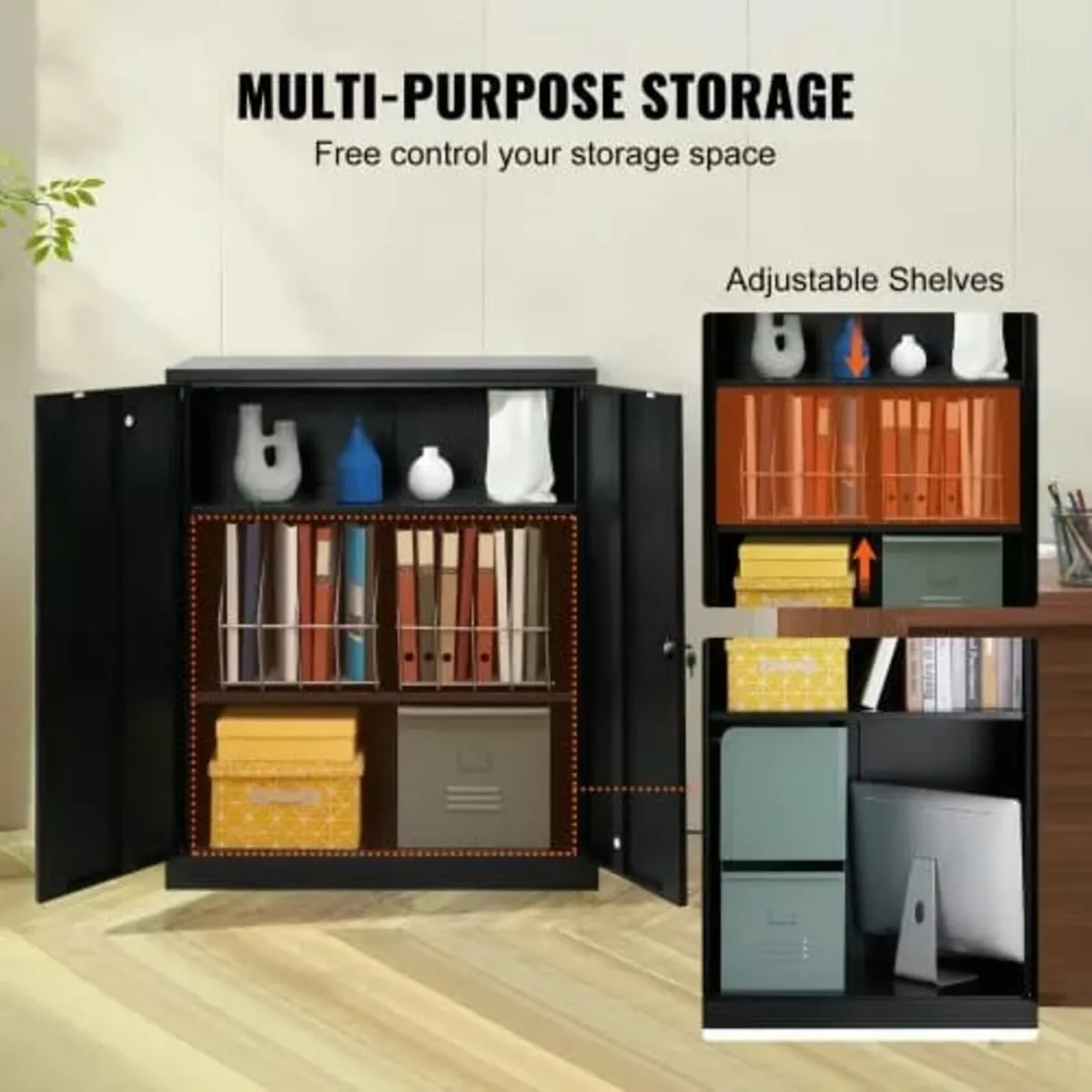 Metal Storage Cabinet with 2 Magnetic Doors and 4 - Image 3