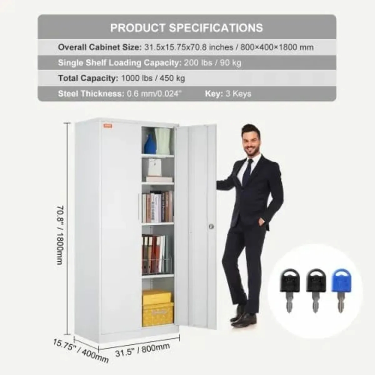 Storage Cabinet, Steel Locking Storage Cabinet wit - Image 3