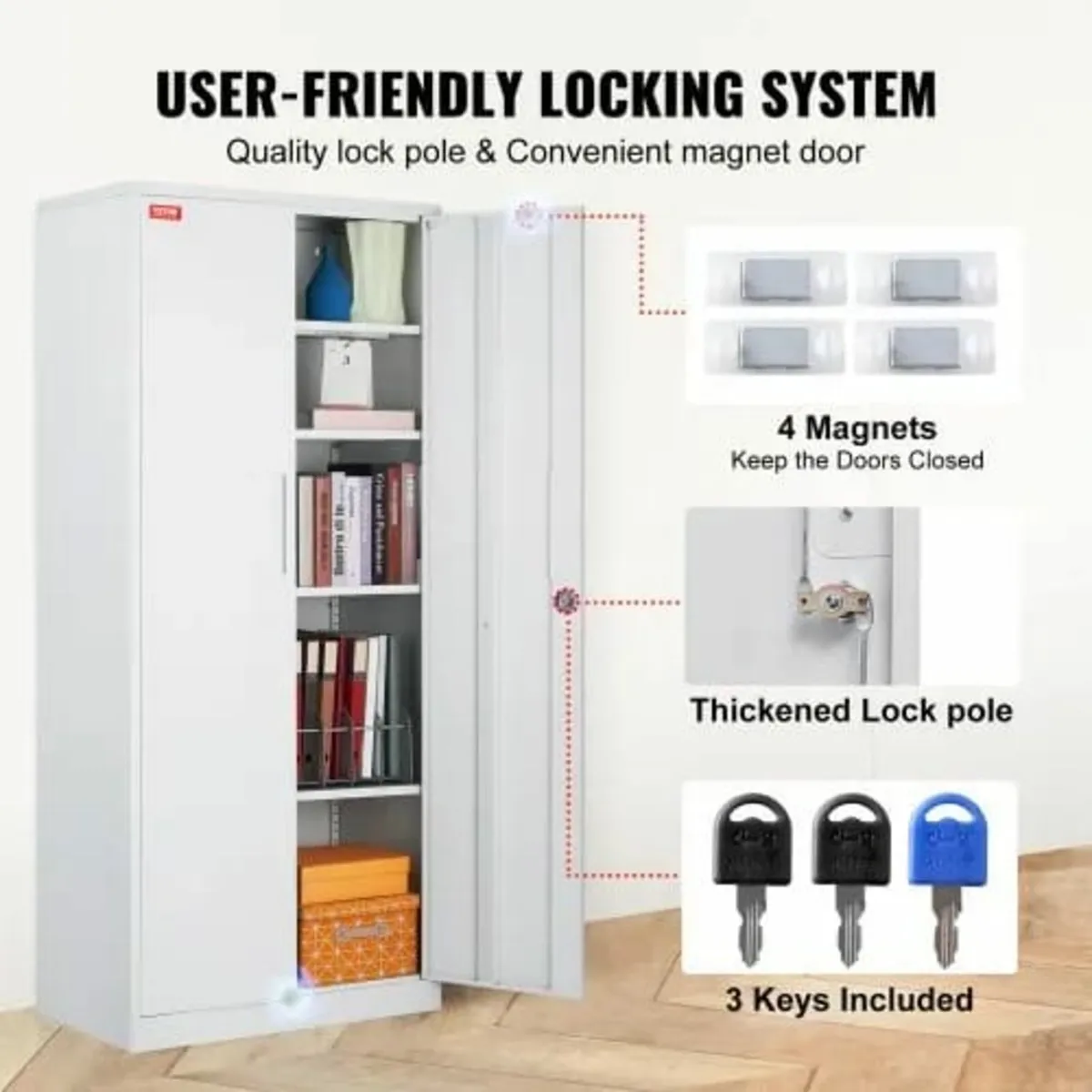 Storage Cabinet, Steel Locking Storage Cabinet wit - Image 4