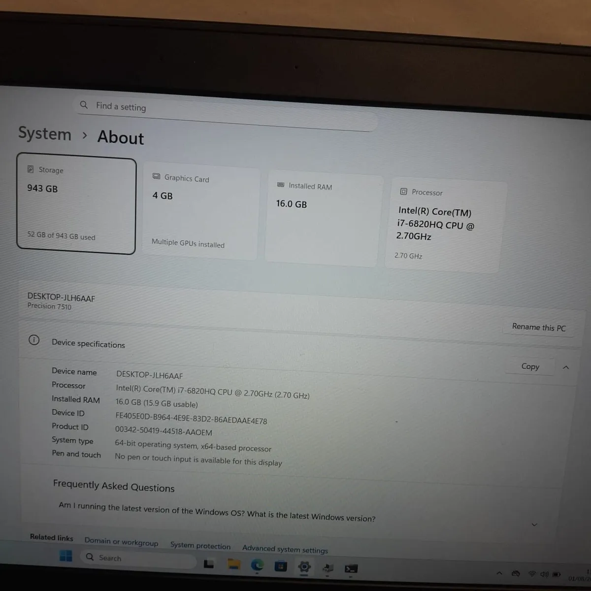 Dell Precision 7510 Laptop | i7-6820HQ | 16GB RAM - Image 3