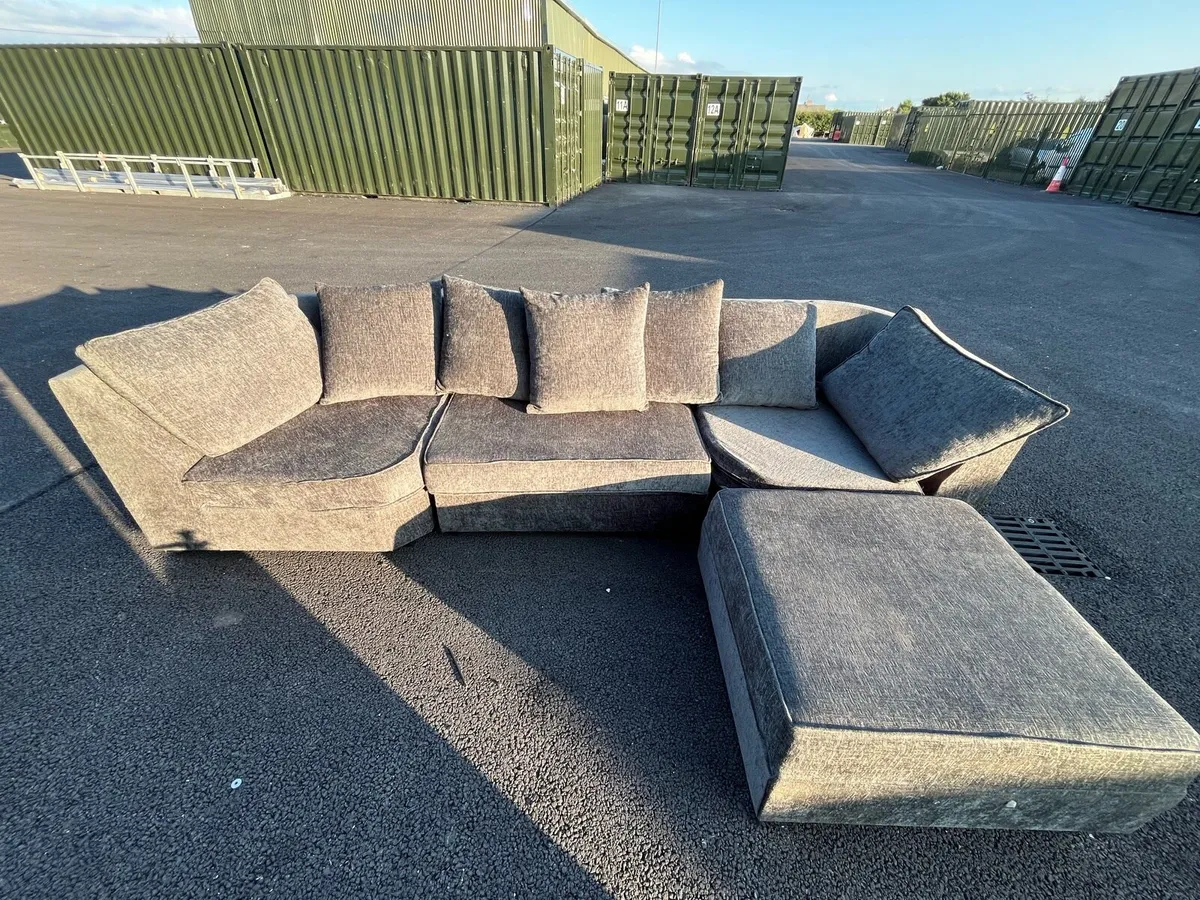Grey 3 seater sofa with footstool - Image 3