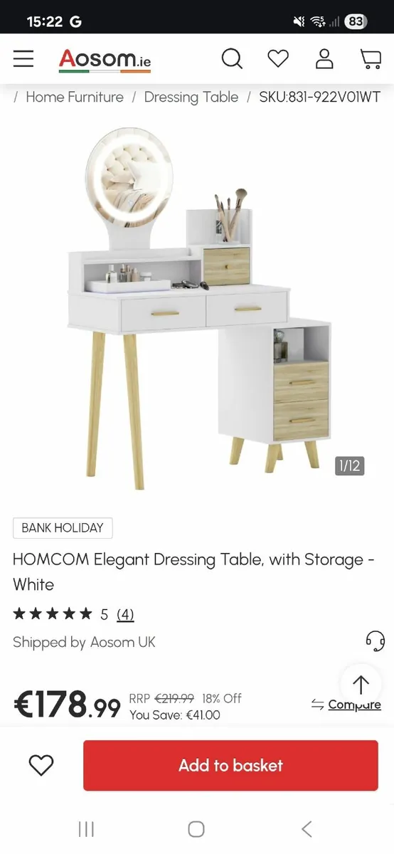 Homcom elegant dressing table with storage white. - Image 1