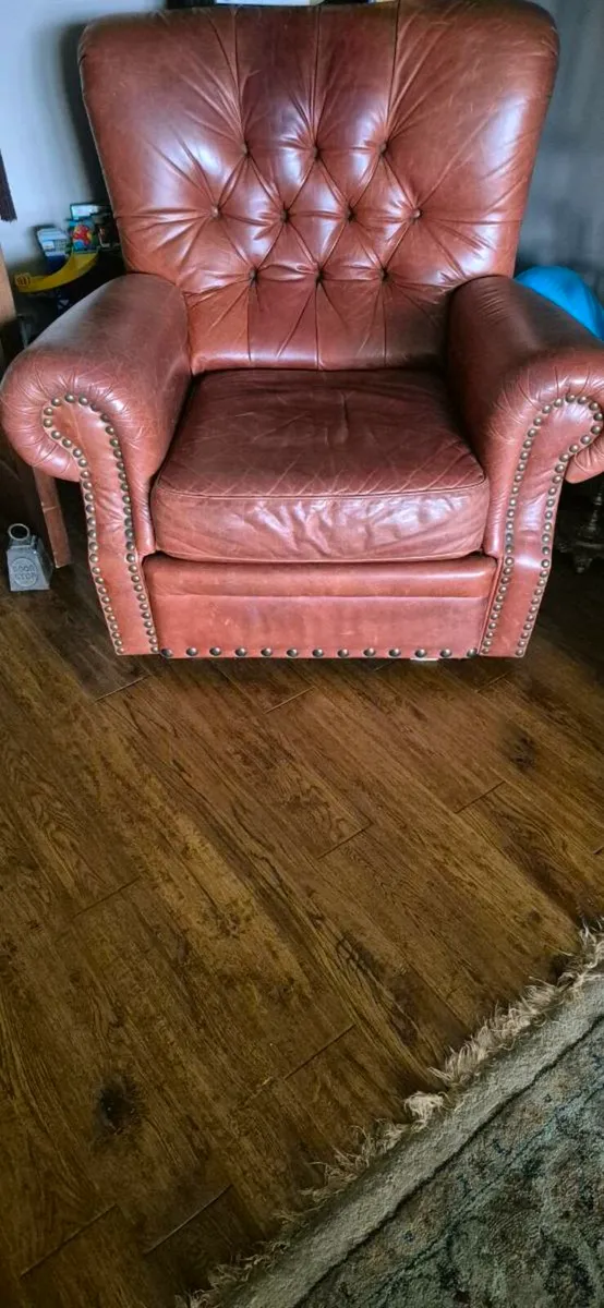 Chesterfield couch and chairs - Image 1