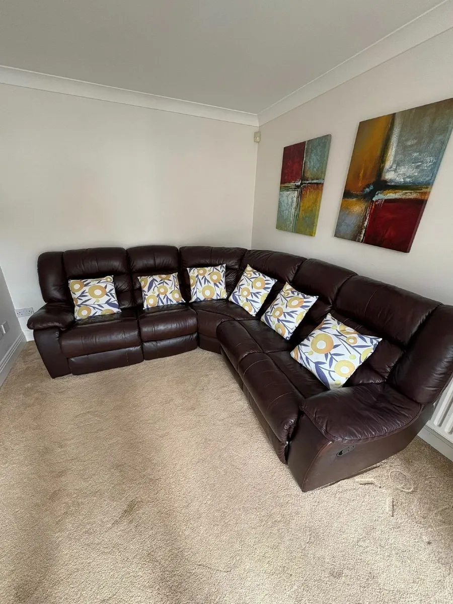 Corner leather sofa- Dark Brown - Image 1