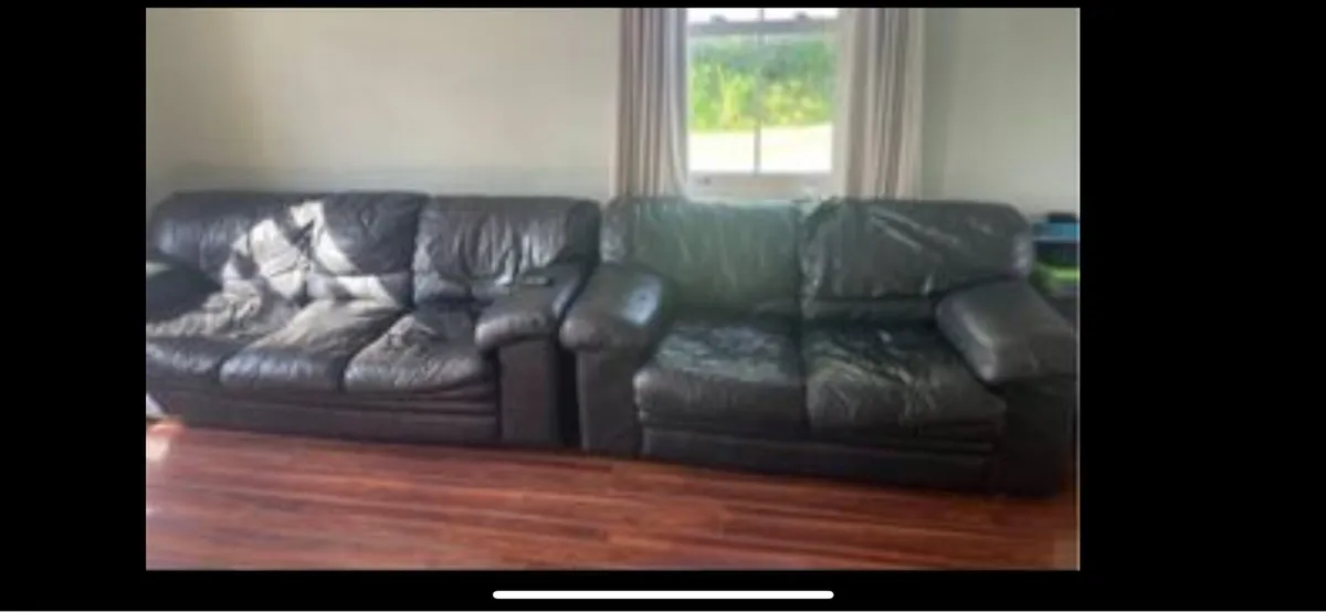 Two black leather couches - Image 1