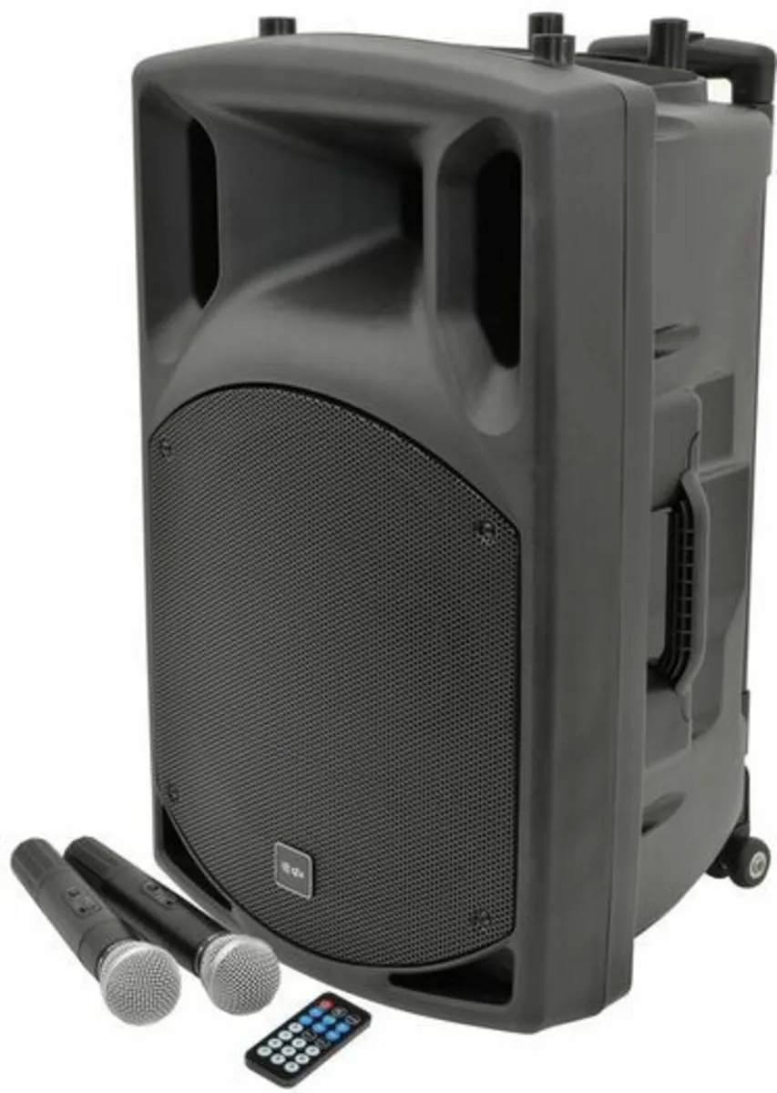 15" PA Bluetooth Speaker 2 VHF Wireles Mics - Image 1