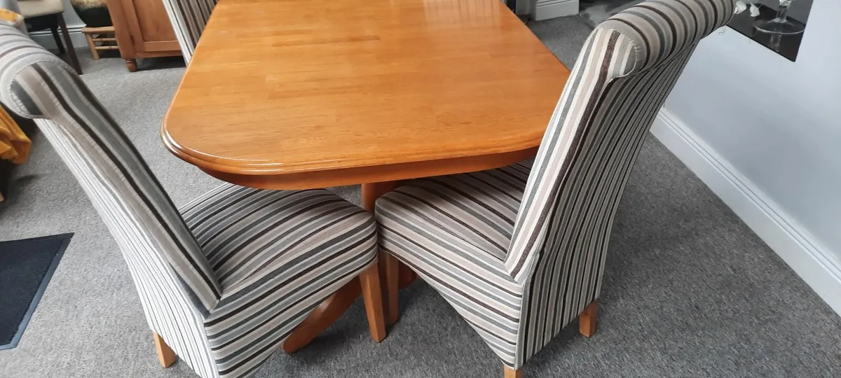 Dining table plus 4 high backed fabric chairs - Image 1