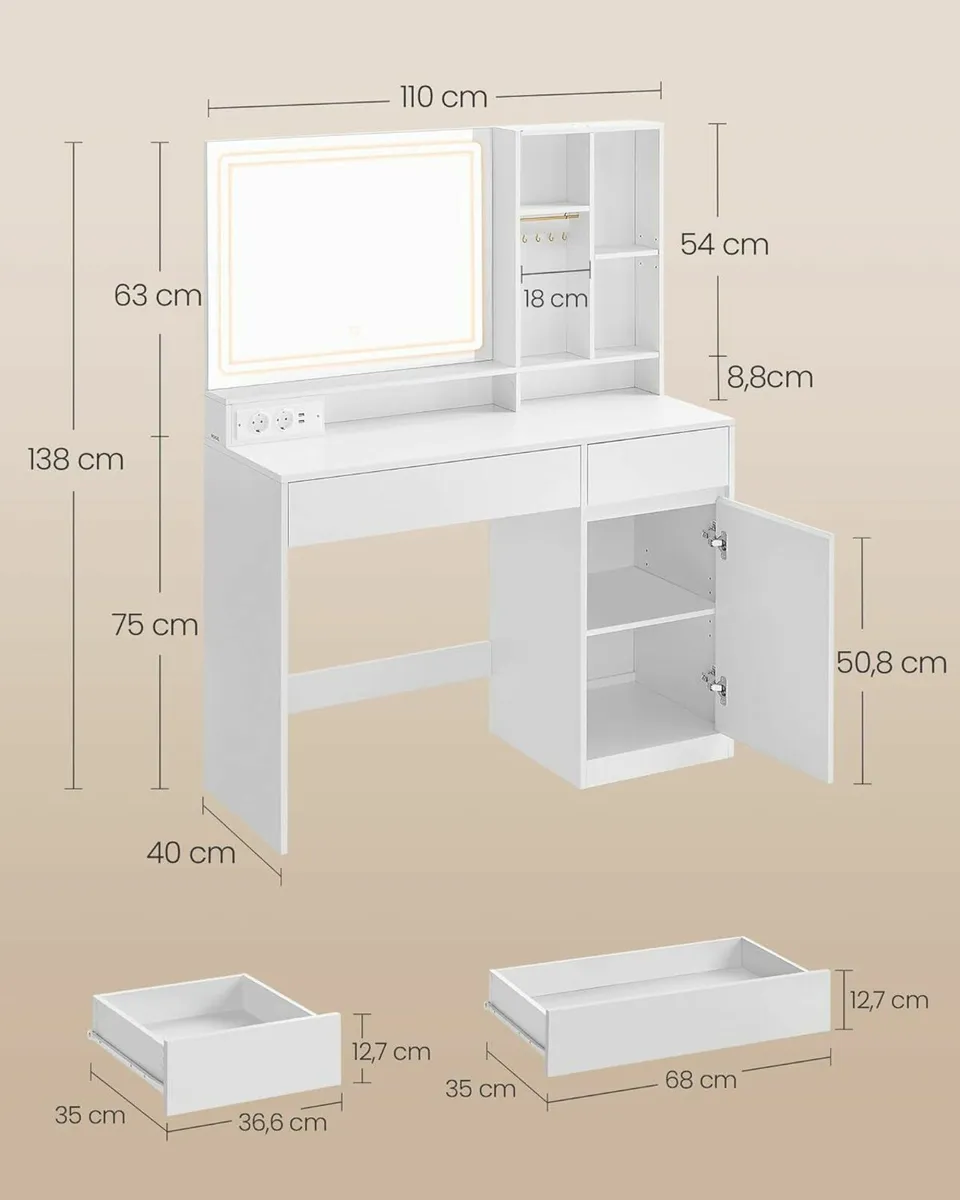 Dressing table with LED lighting 110 cm wide - Image 4