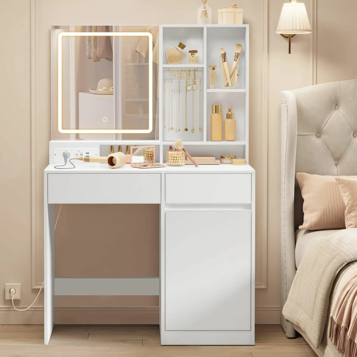 Dressing table with LED lighting 90 cm wide - Image 1