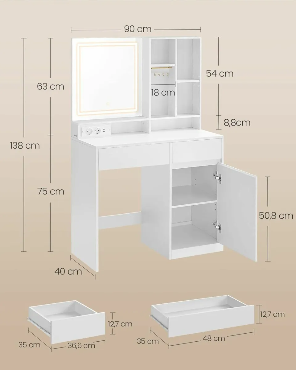 Dressing table with LED lighting 90 cm wide - Image 2