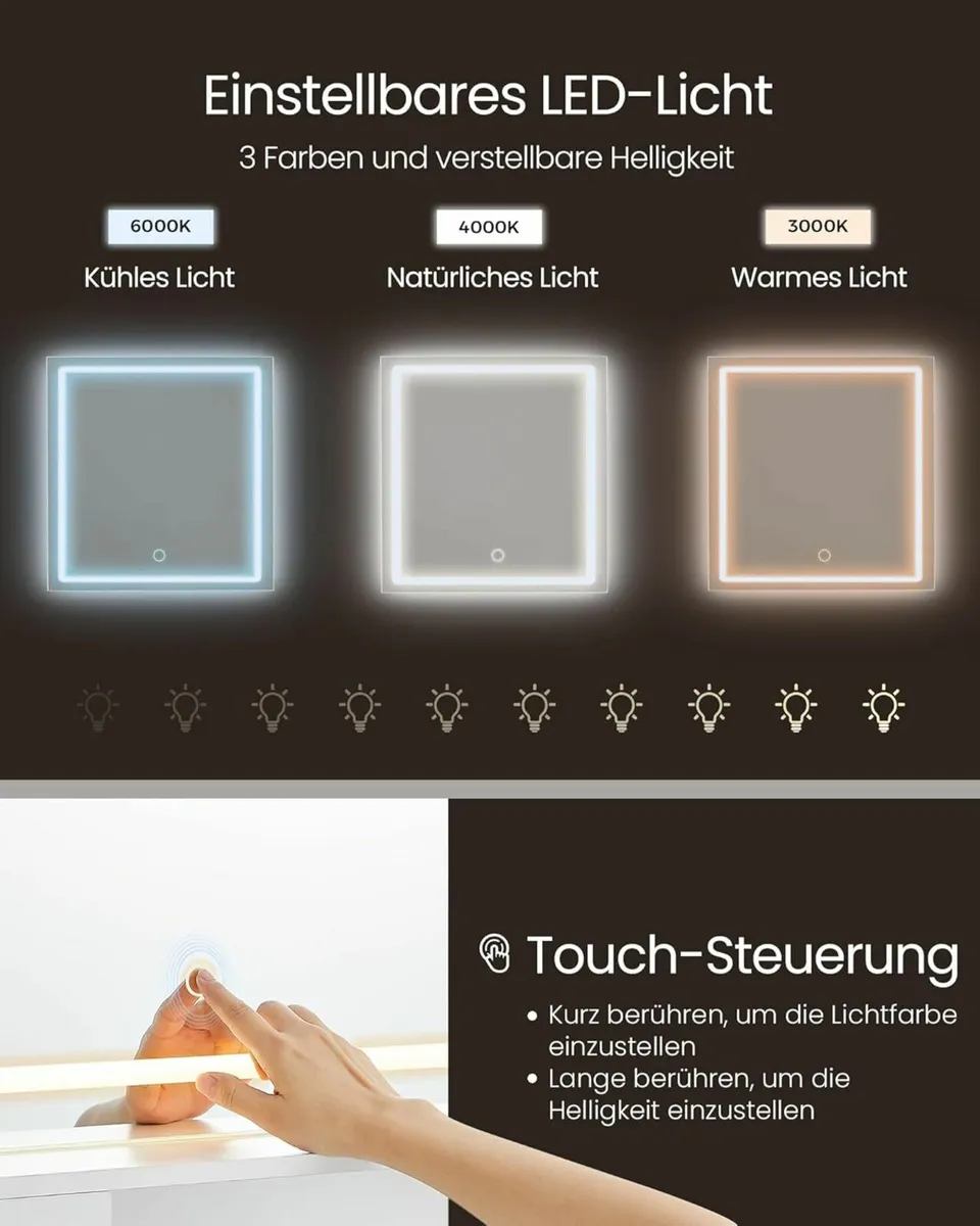 Dressing table with LED lighting 90 cm wide - Image 4