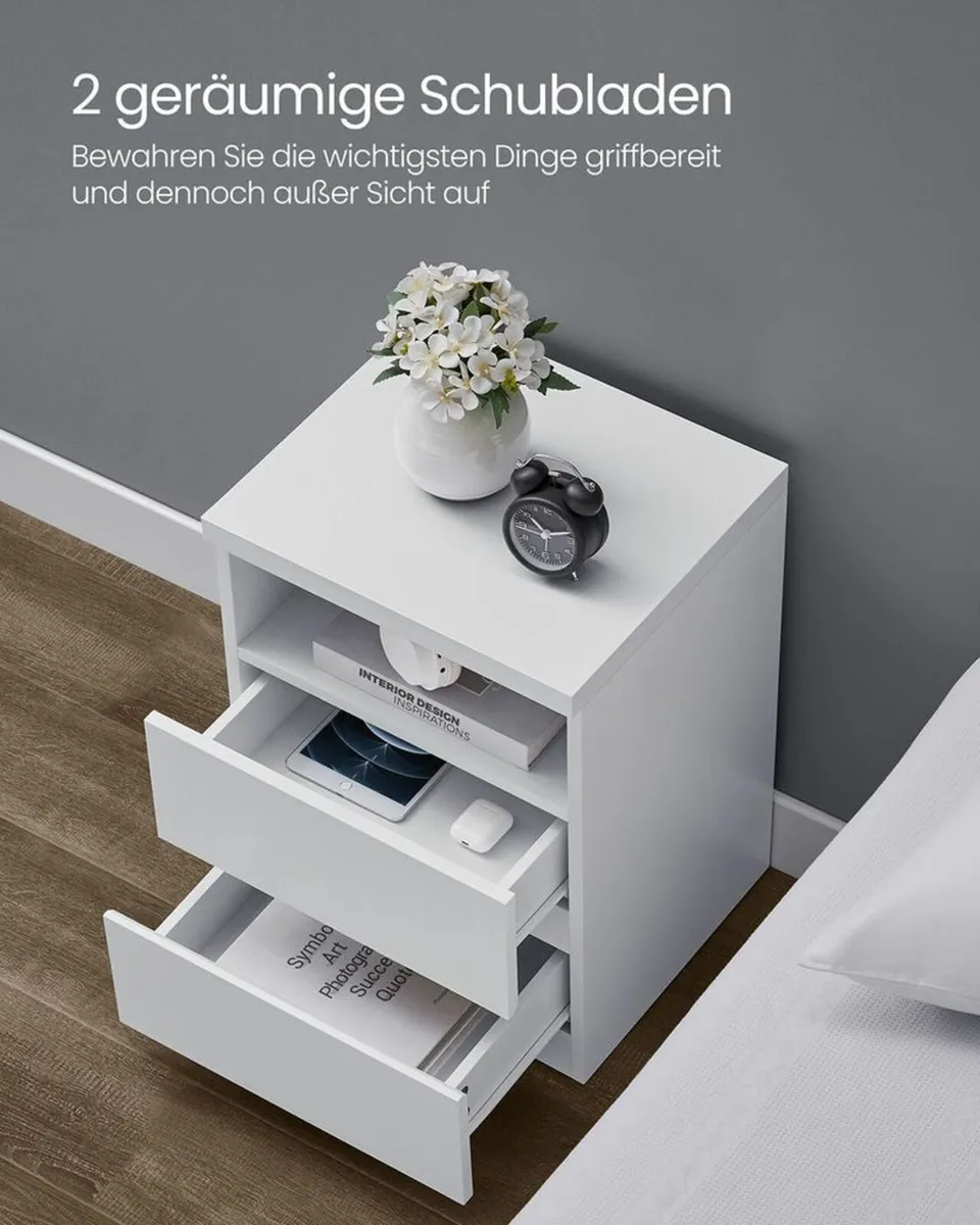 White LED Bedside Table with 3 Drawers Adjustable - Image 4