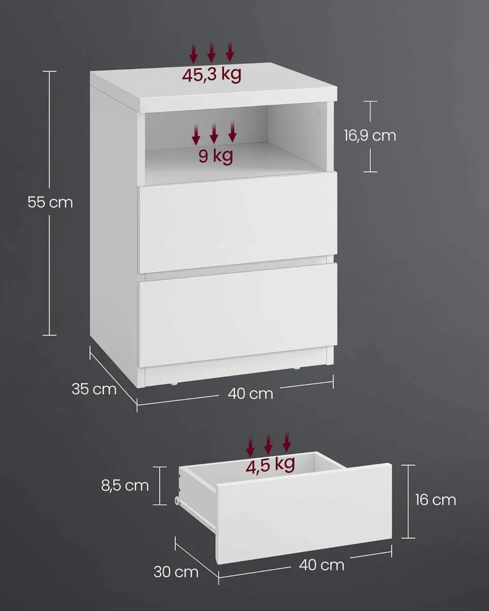 Set of 2 White LED Bedside Table with 3 Drawers Ad - Image 2