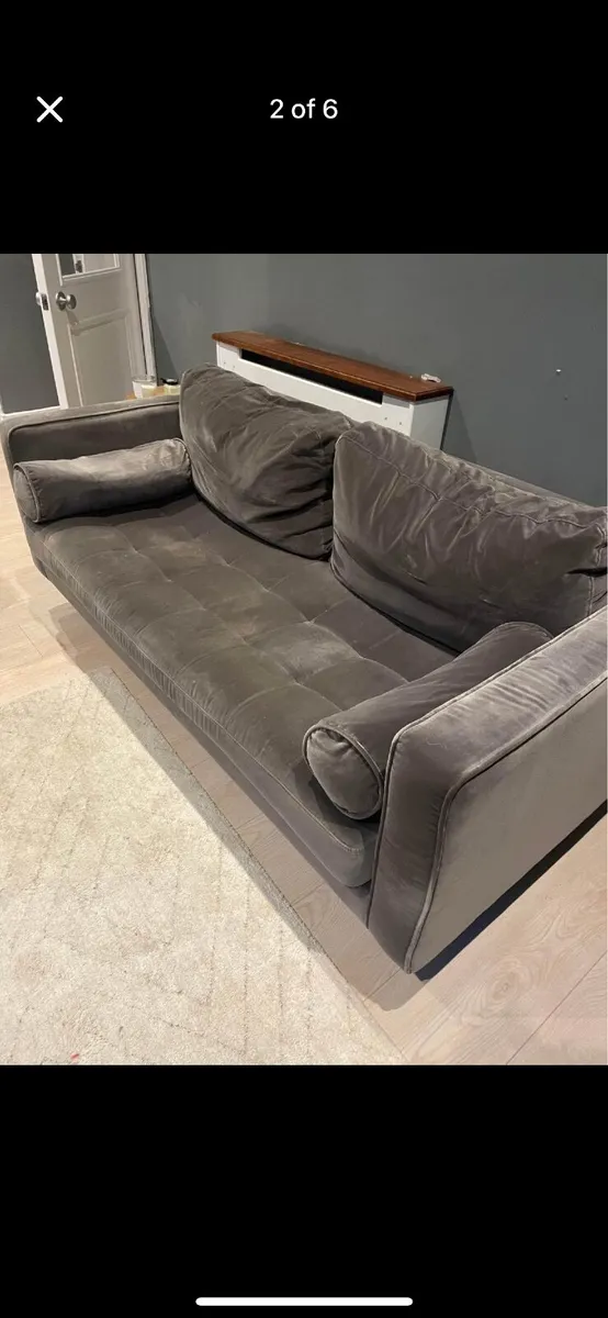 Concrete Grey Velvet Sofa & Footstool Set - Image 2