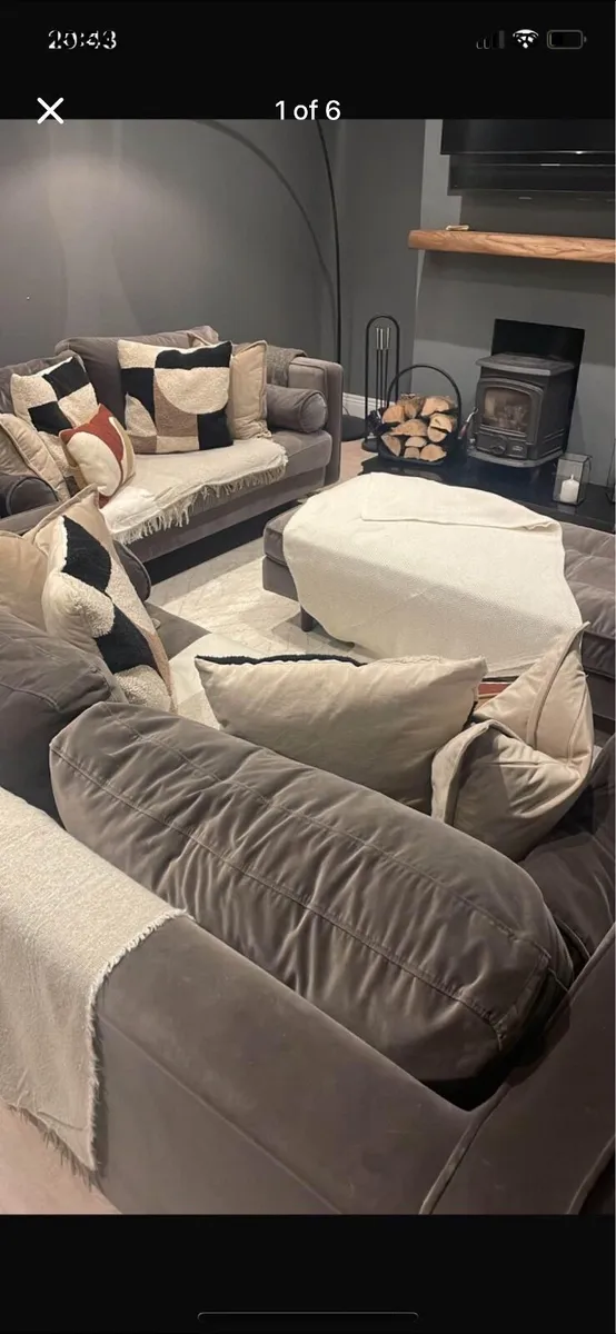 Concrete Grey Velvet Sofa & Footstool Set - Image 4