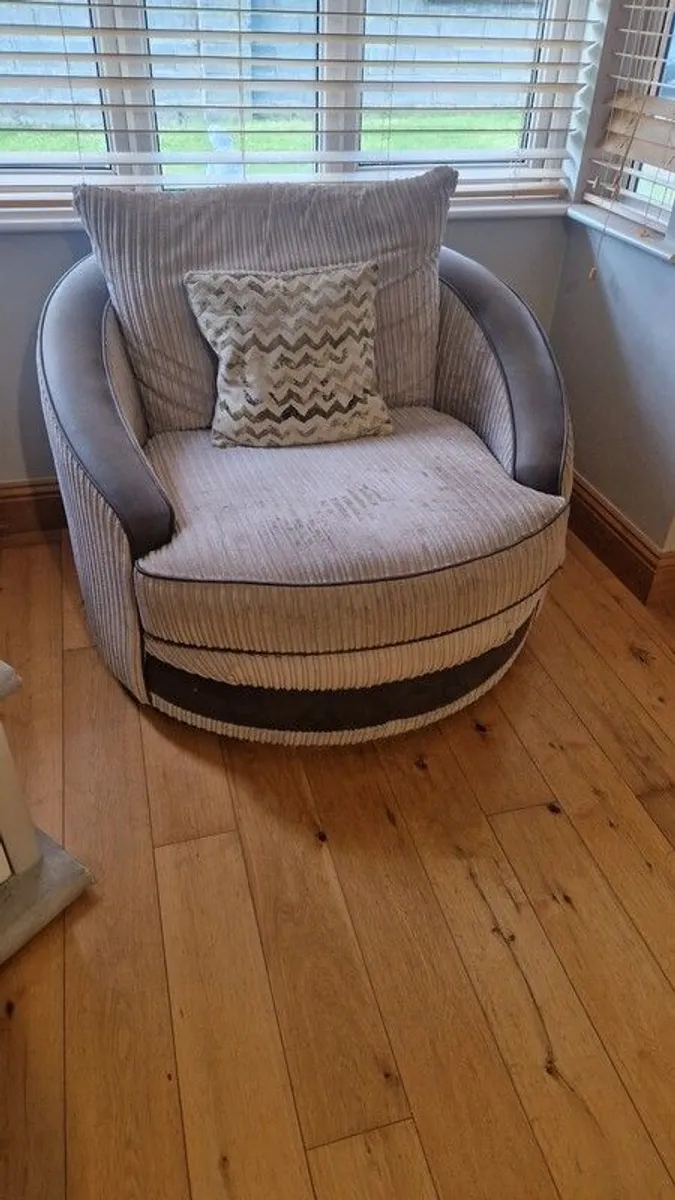 Grey L Shaped Couch with matching Swival Chair - Image 1