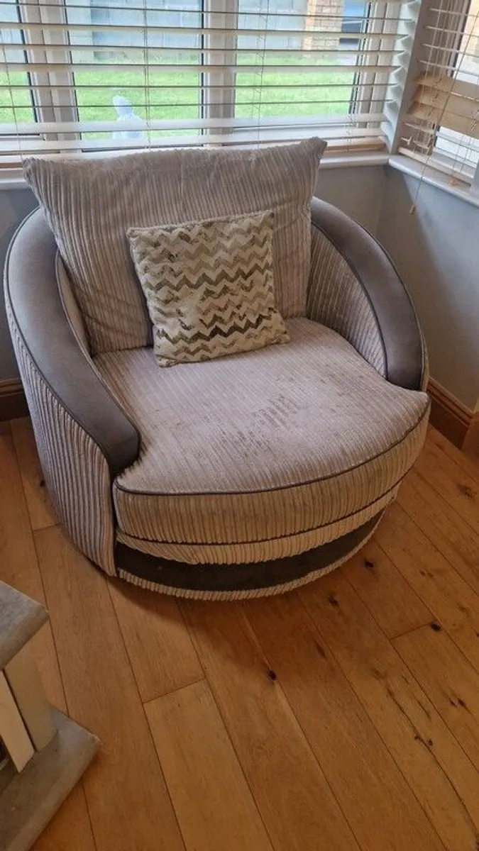 Grey L Shaped Couch with matching Swival Chair - Image 2