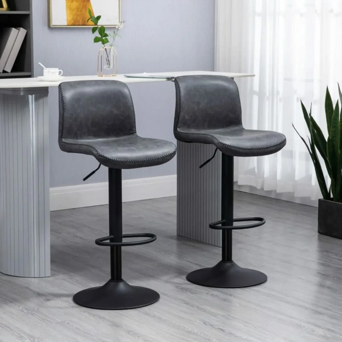 Set of 2 Bar Stool Adjustable Height Swivel Footre - Image 1