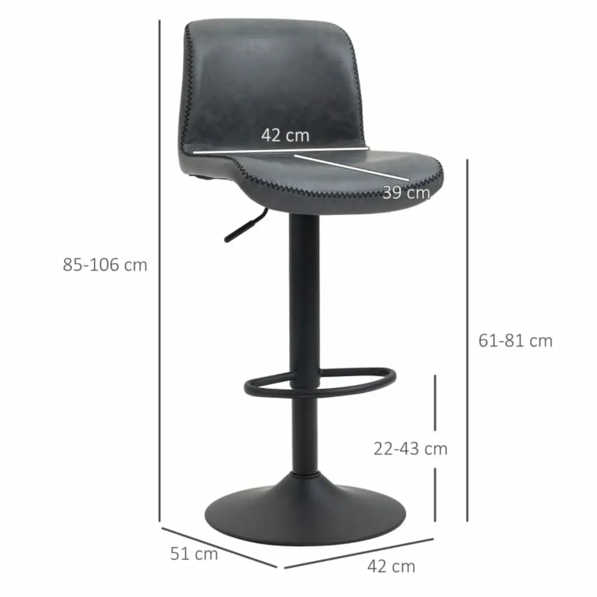 Set of 2 Bar Stool Adjustable Height Swivel Footre - Image 2
