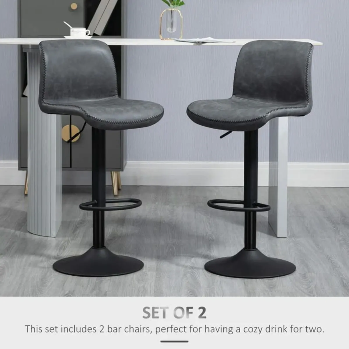 Set of 2 Bar Stool Adjustable Height Swivel Footre - Image 4