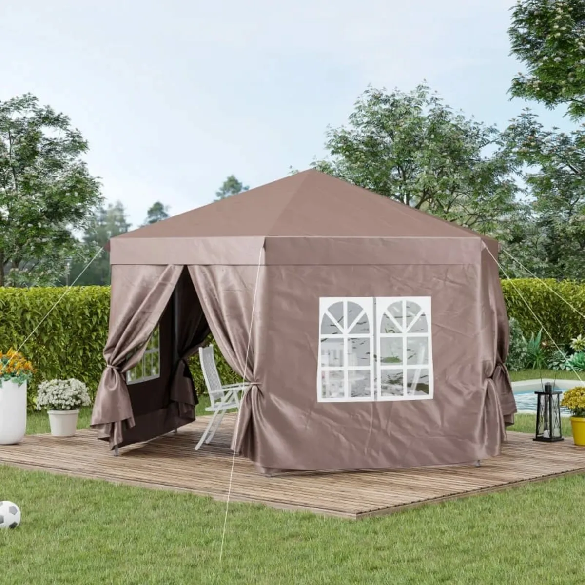 4m x 4m Hexagonal Metal Frame Garden Gazebo Brown - Image 2