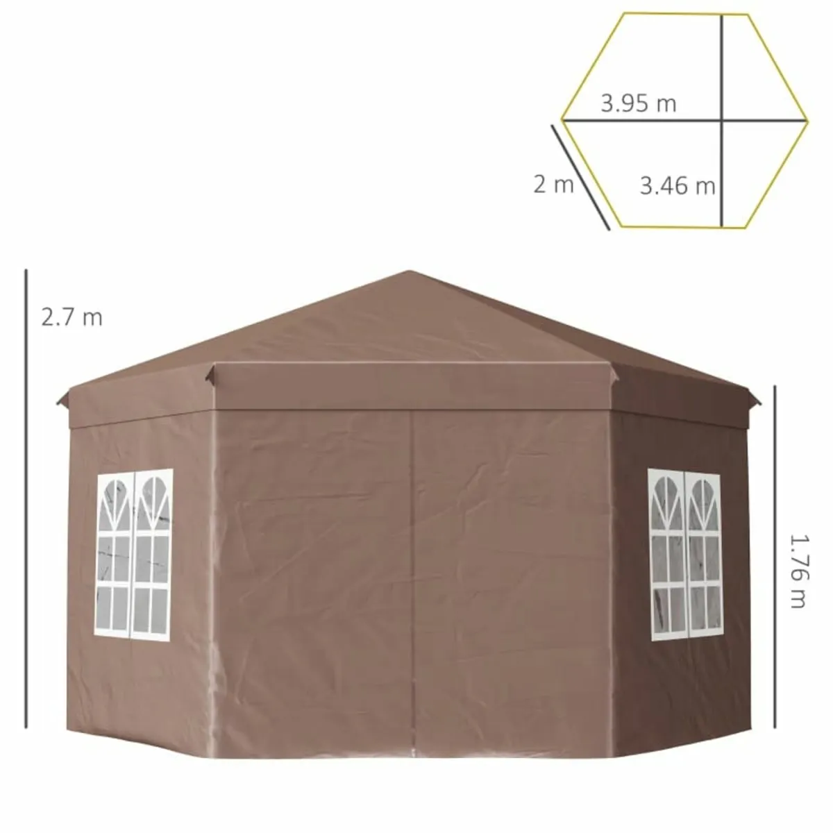 4m x 4m Hexagonal Metal Frame Garden Gazebo Brown - Image 4