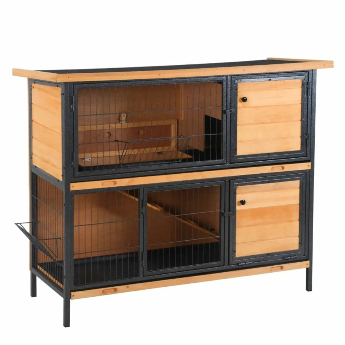 Wooden Metal Rabbit Hutch Pet House Bunny w/ Slide - Image 1
