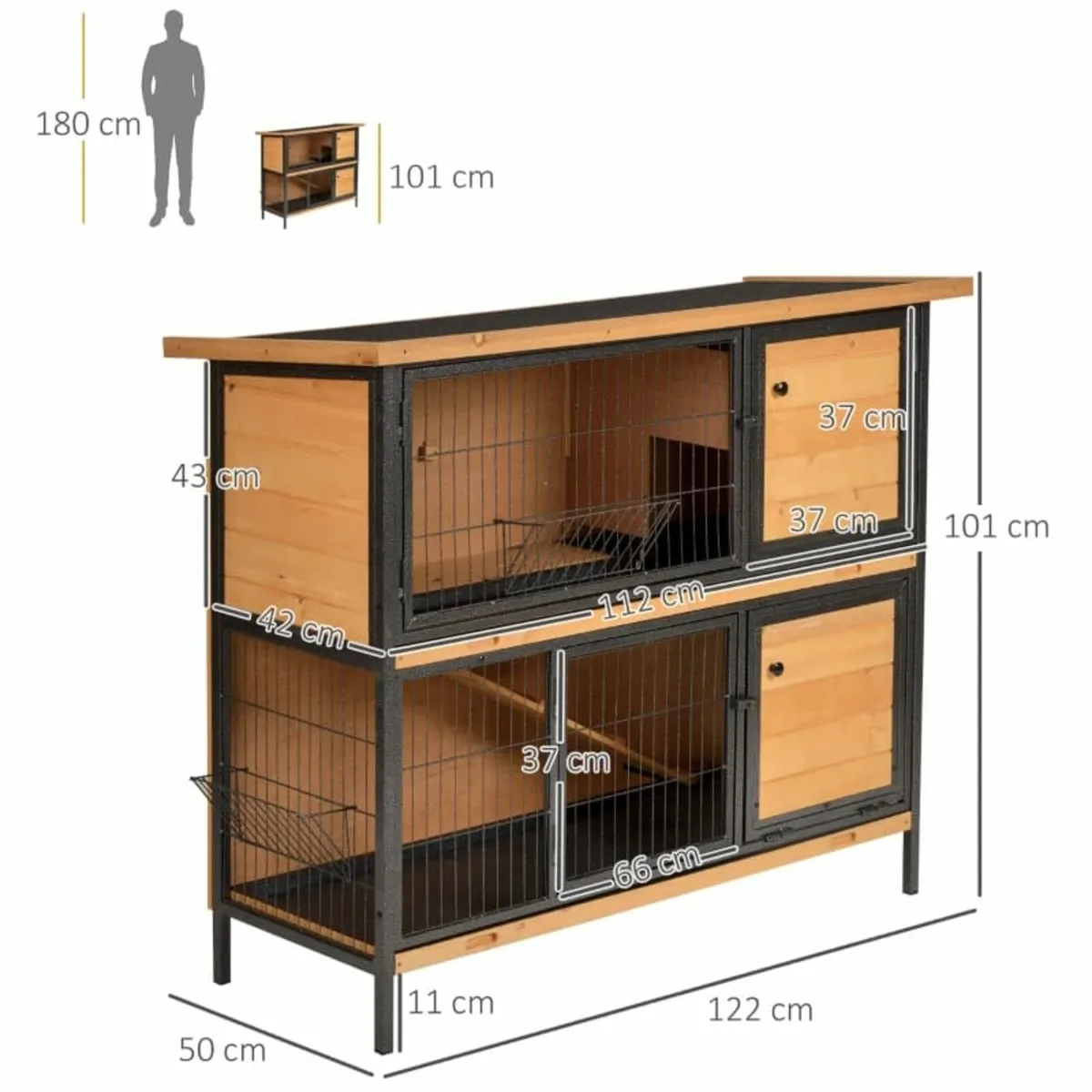 Wooden Metal Rabbit Hutch Pet House Bunny w/ Slide - Image 4