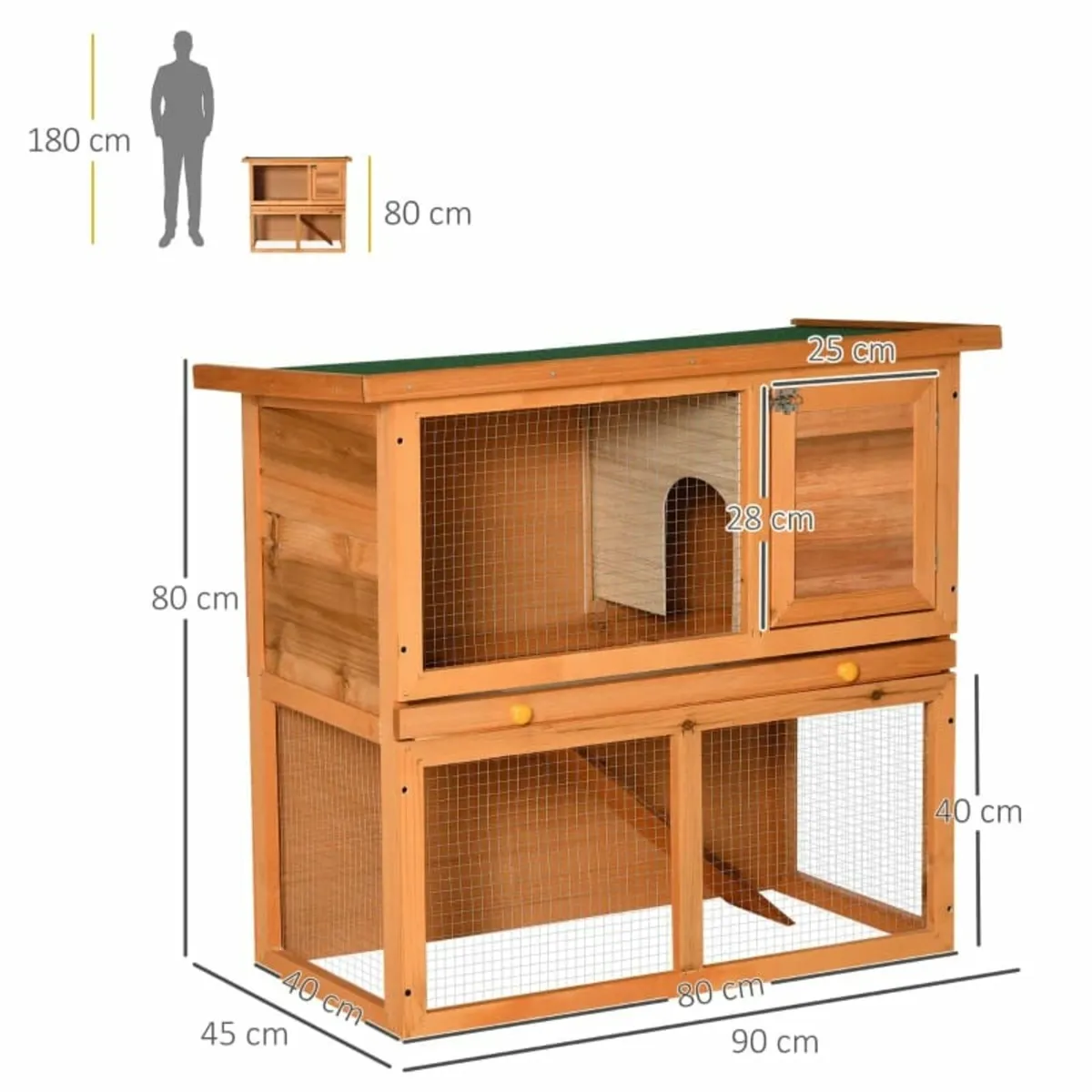 Wooden 90cm 2 Tiers Rabbit Hutch - Image 1