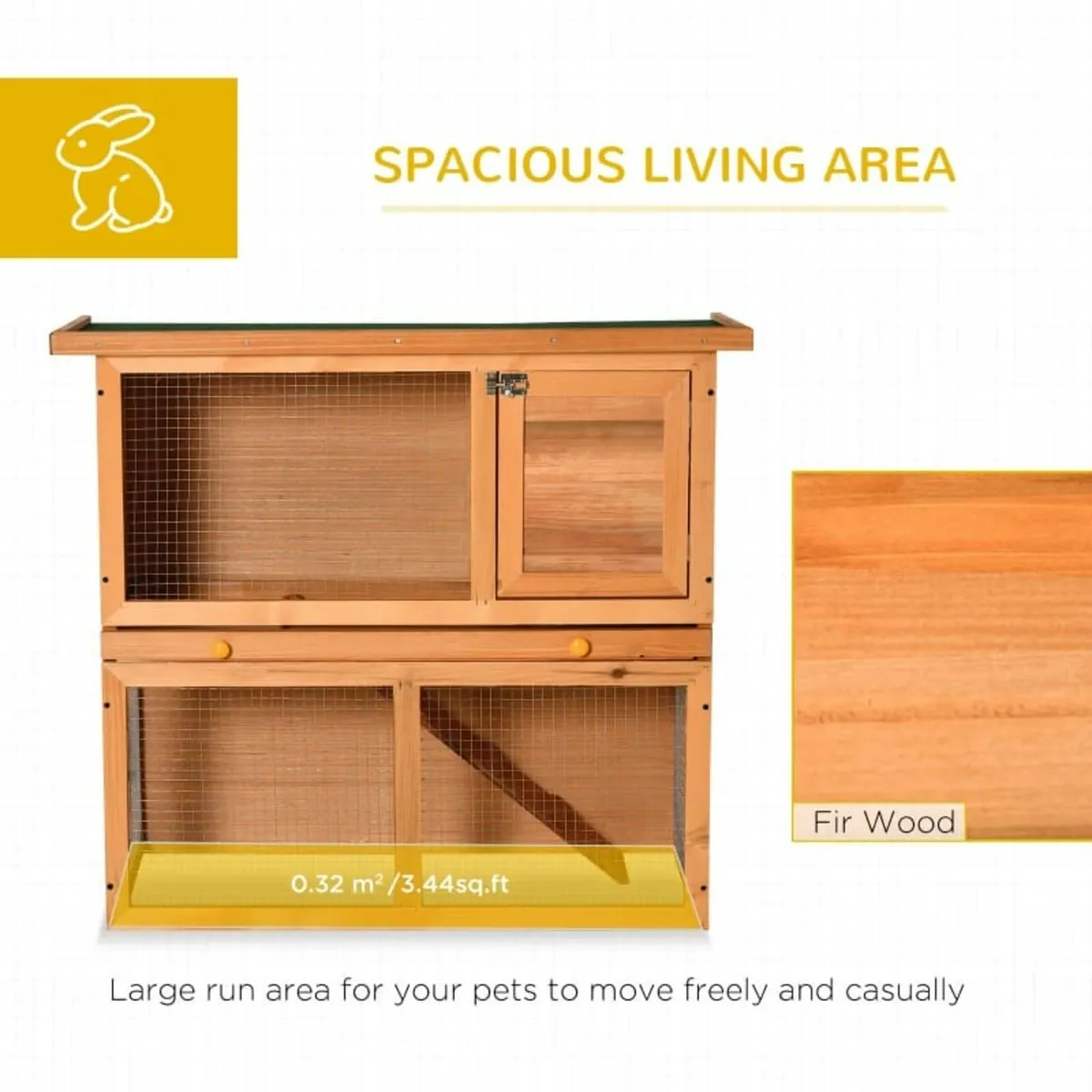 Wooden 90cm 2 Tiers Rabbit Hutch - Image 2