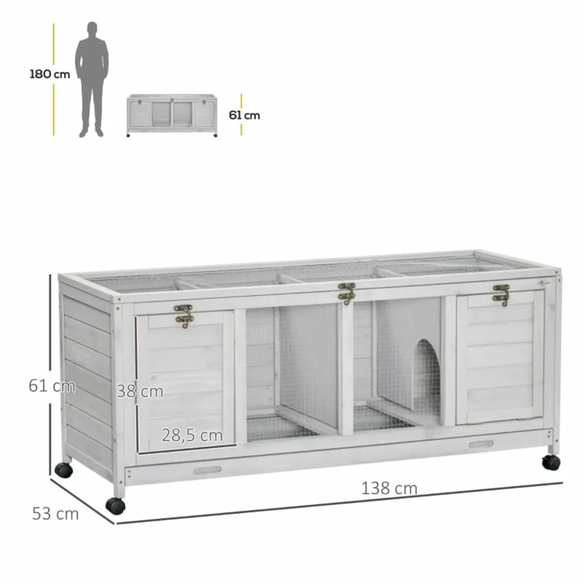 Rabbit Hutch, Mobile Guinea Pig Cage, Separable Bu - Image 2