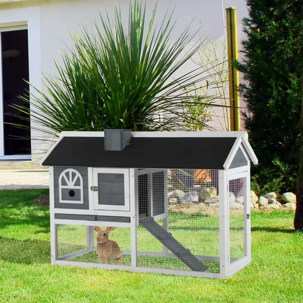 Rabbit Hutch Wood Bunny Cage for Outdoor Indoor w/ - Image 2