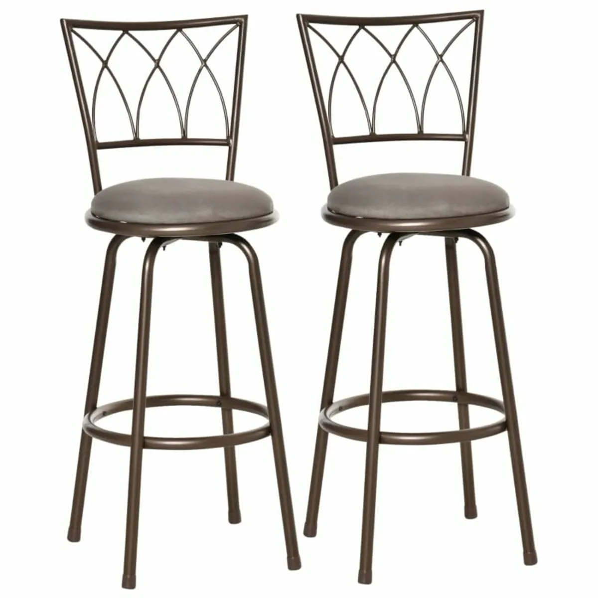 Set of 2 Bar Chairs Swivel Armless Upholstered Met - Image 1