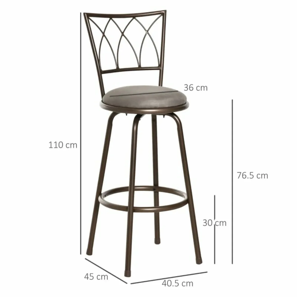 Set of 2 Bar Chairs Swivel Armless Upholstered Met - Image 2