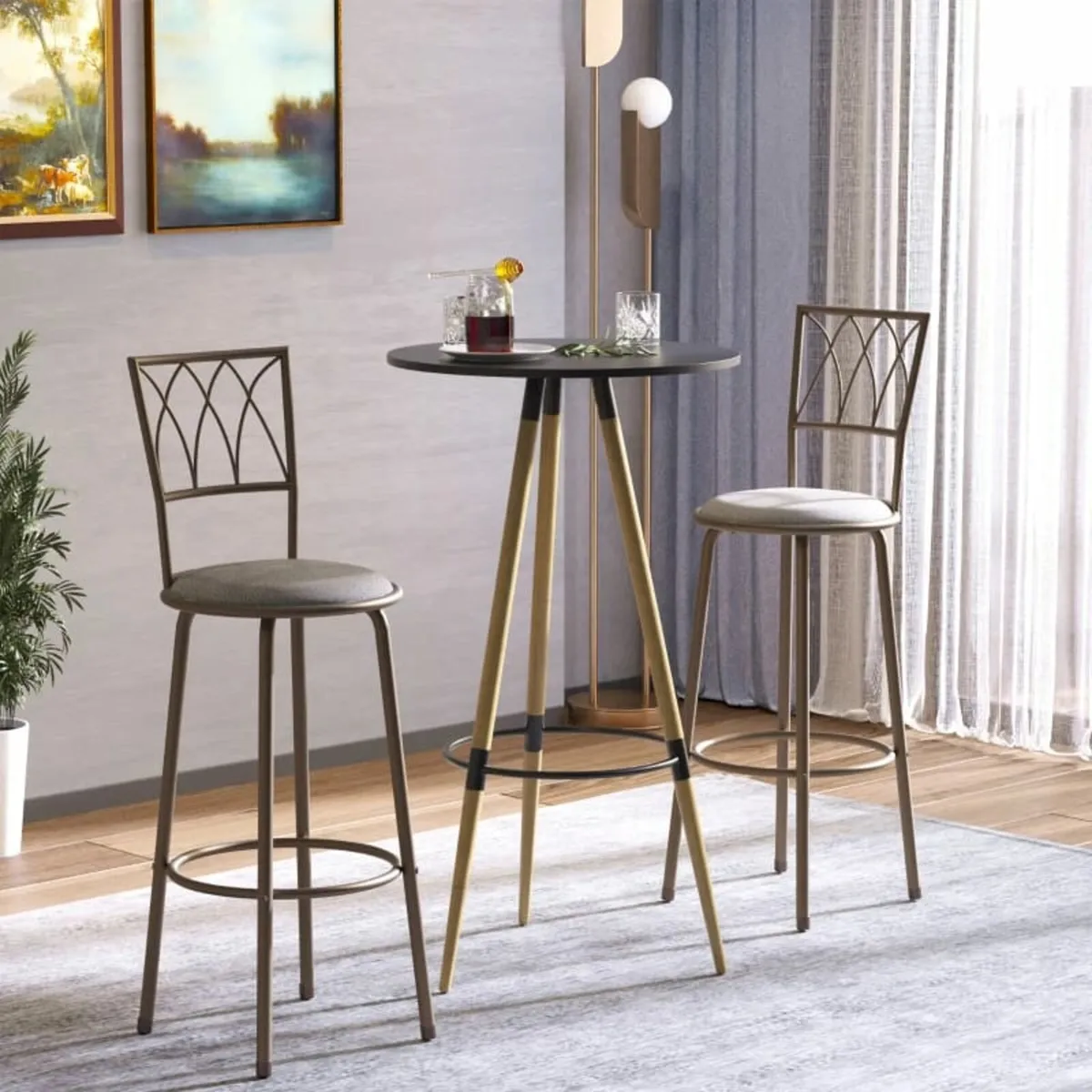Set of 2 Bar Chairs Swivel Armless Upholstered Met - Image 3