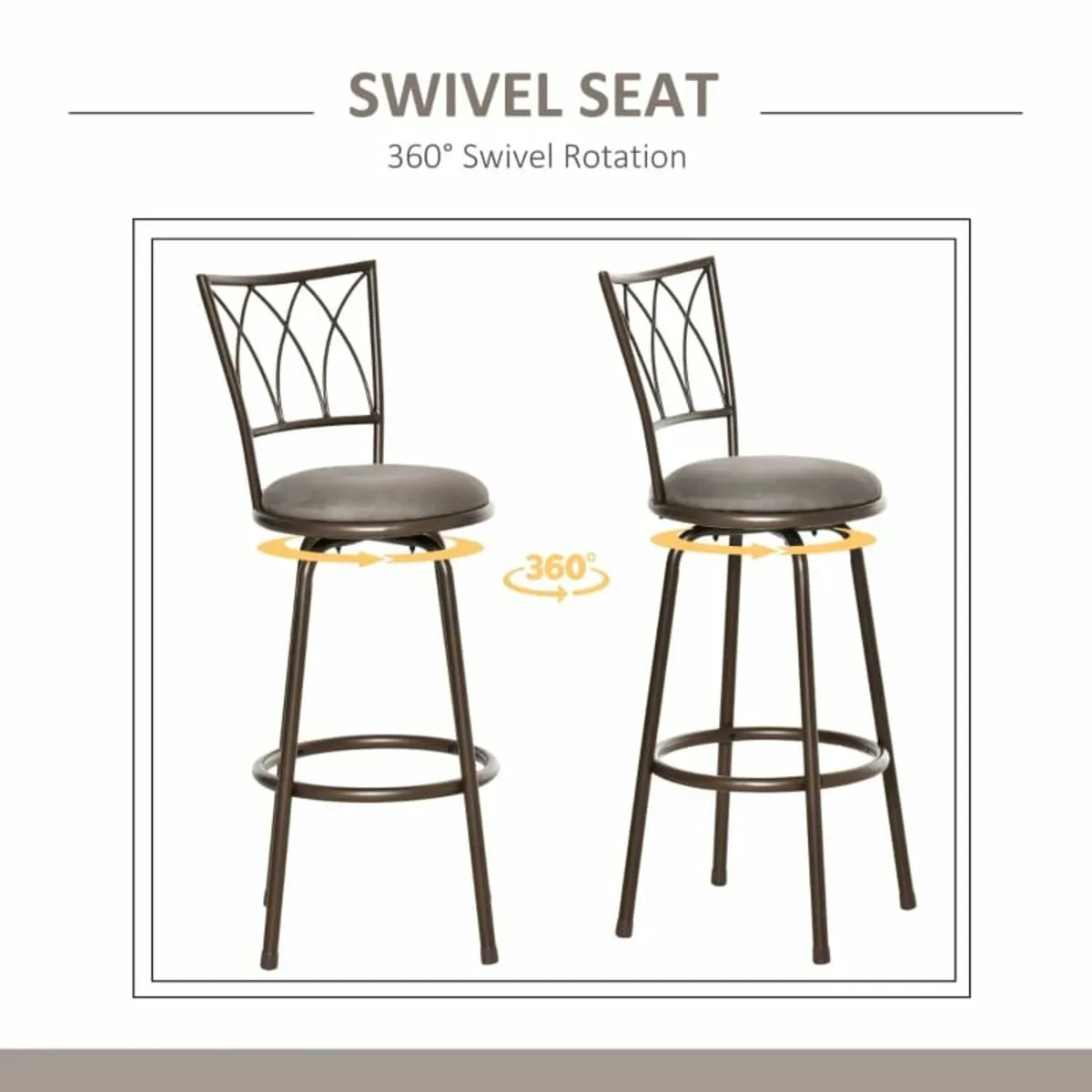 Set of 2 Bar Chairs Swivel Armless Upholstered Met - Image 4