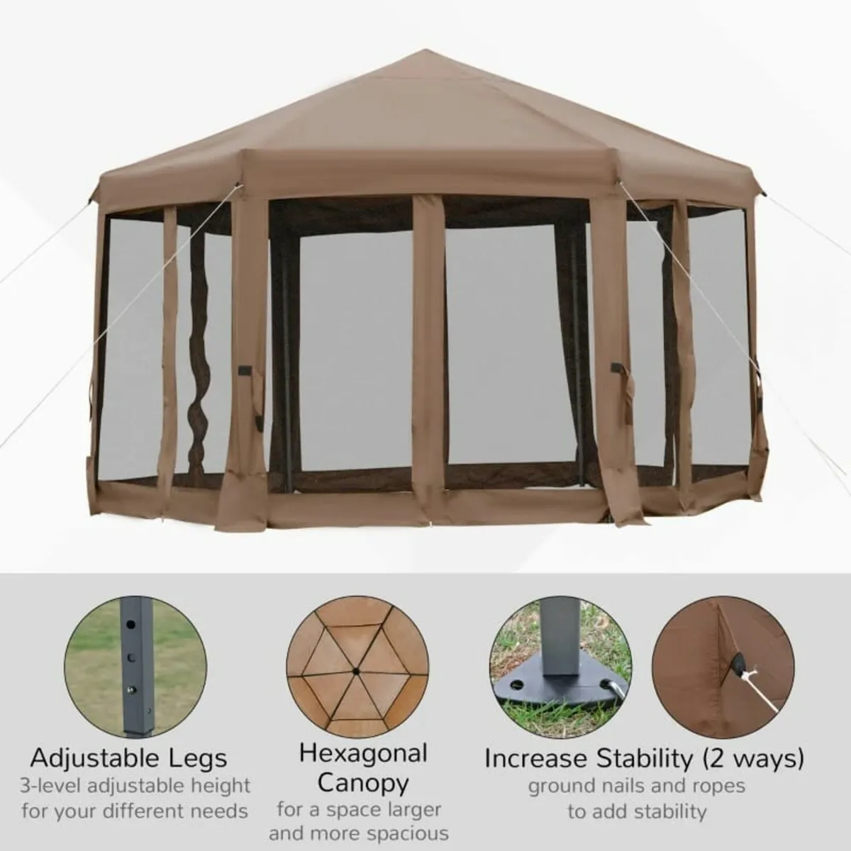 3.2m Pop Up Gazebo Hexagonal Canopy Tent Outdoor M - Image 4