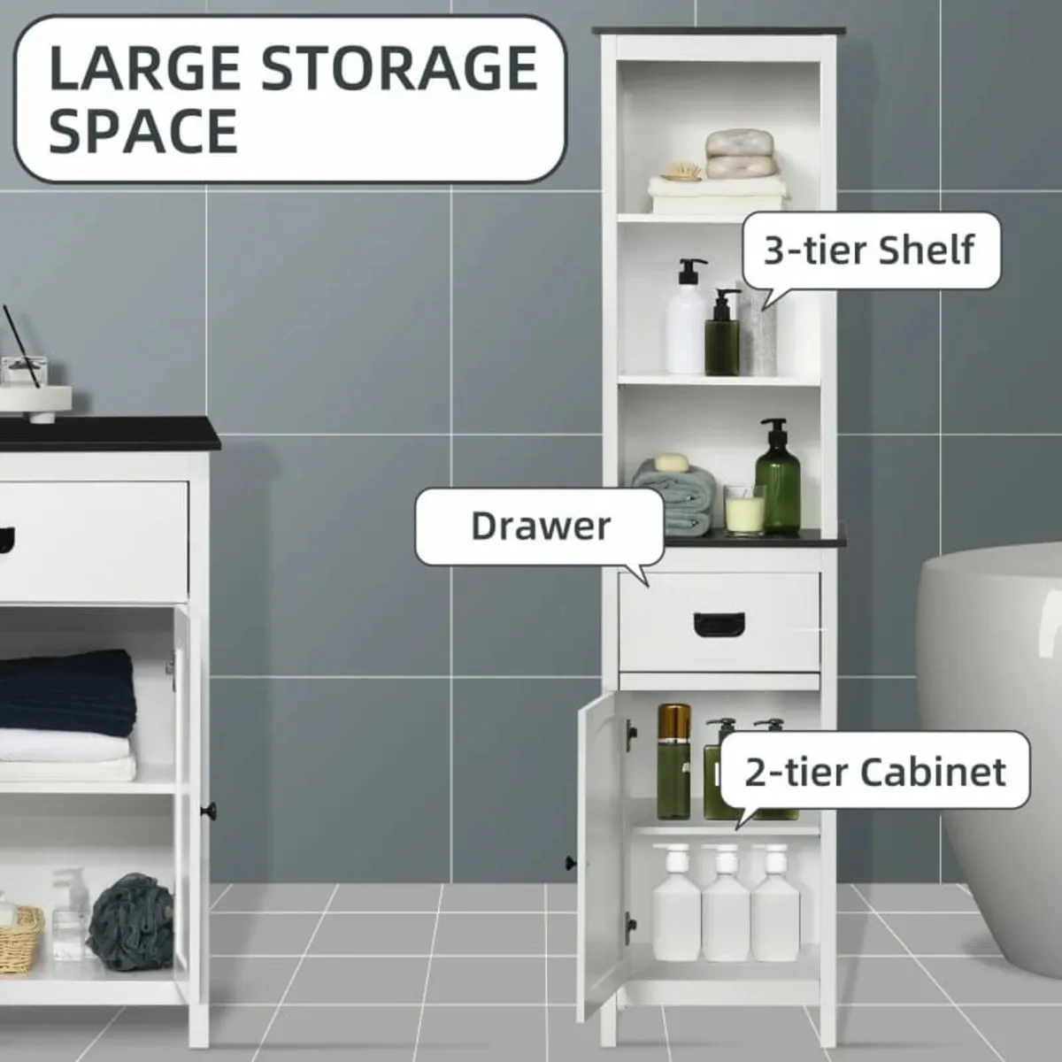 Tall Bathroom Cabinet, Freestanding Tallboy Storag - Image 4