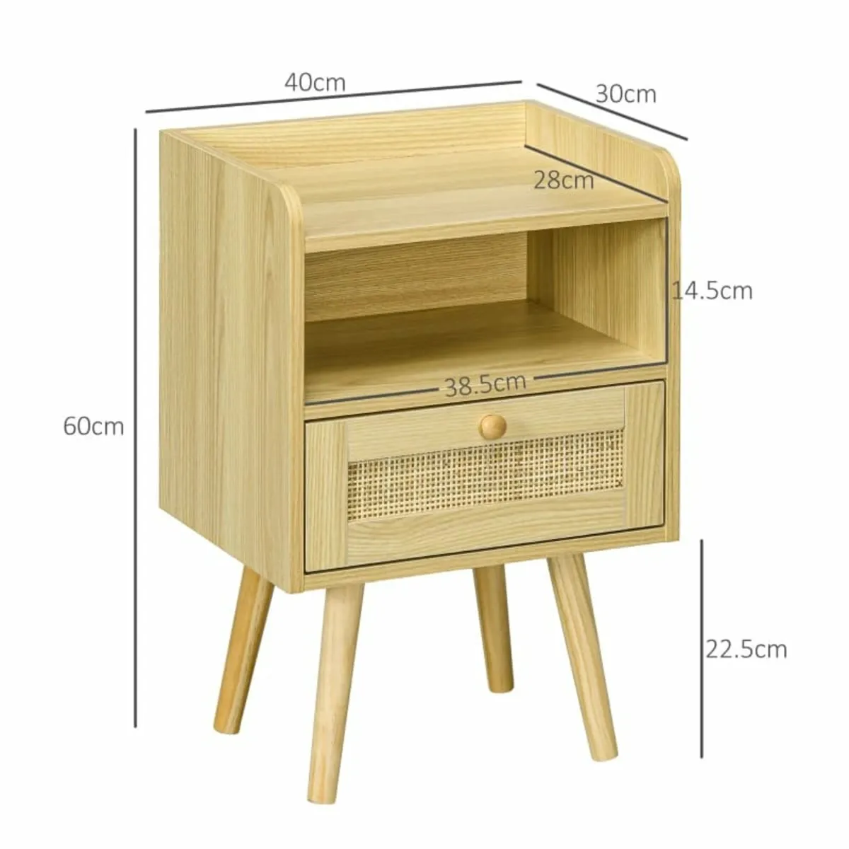 Set of Two Rattan Weave Bedside Tables - Wood Effe - Image 3