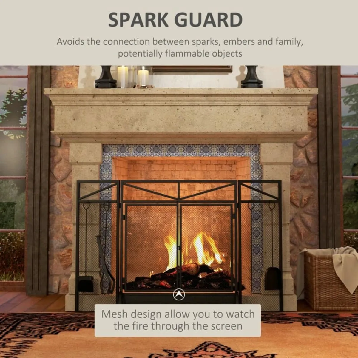 3 Panel Folding Fire Guard Screen with Fireplace T - Image 4