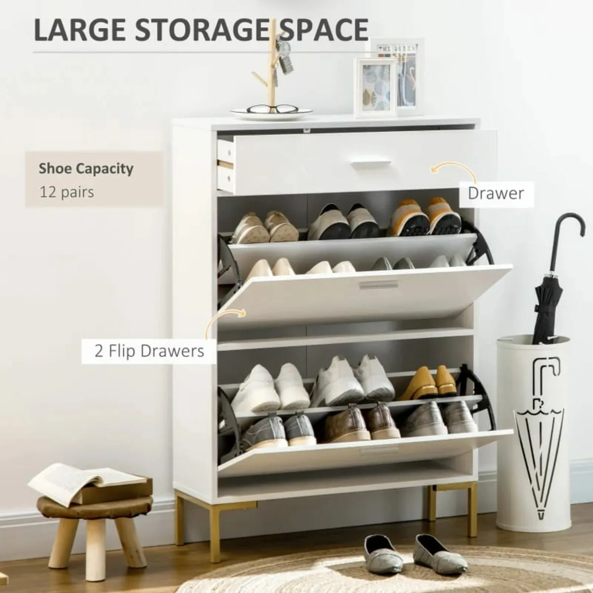Three Drawer Slim Shoe Storage Cabinet, 12 Shoe Pa - Image 4