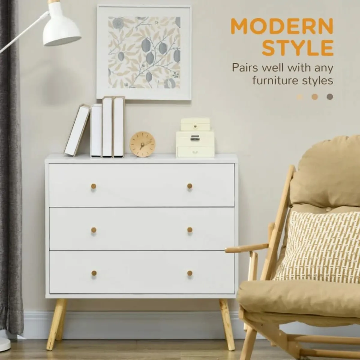Chest of Drawers, 3-Drawer Storage Organiser Unit - Image 3
